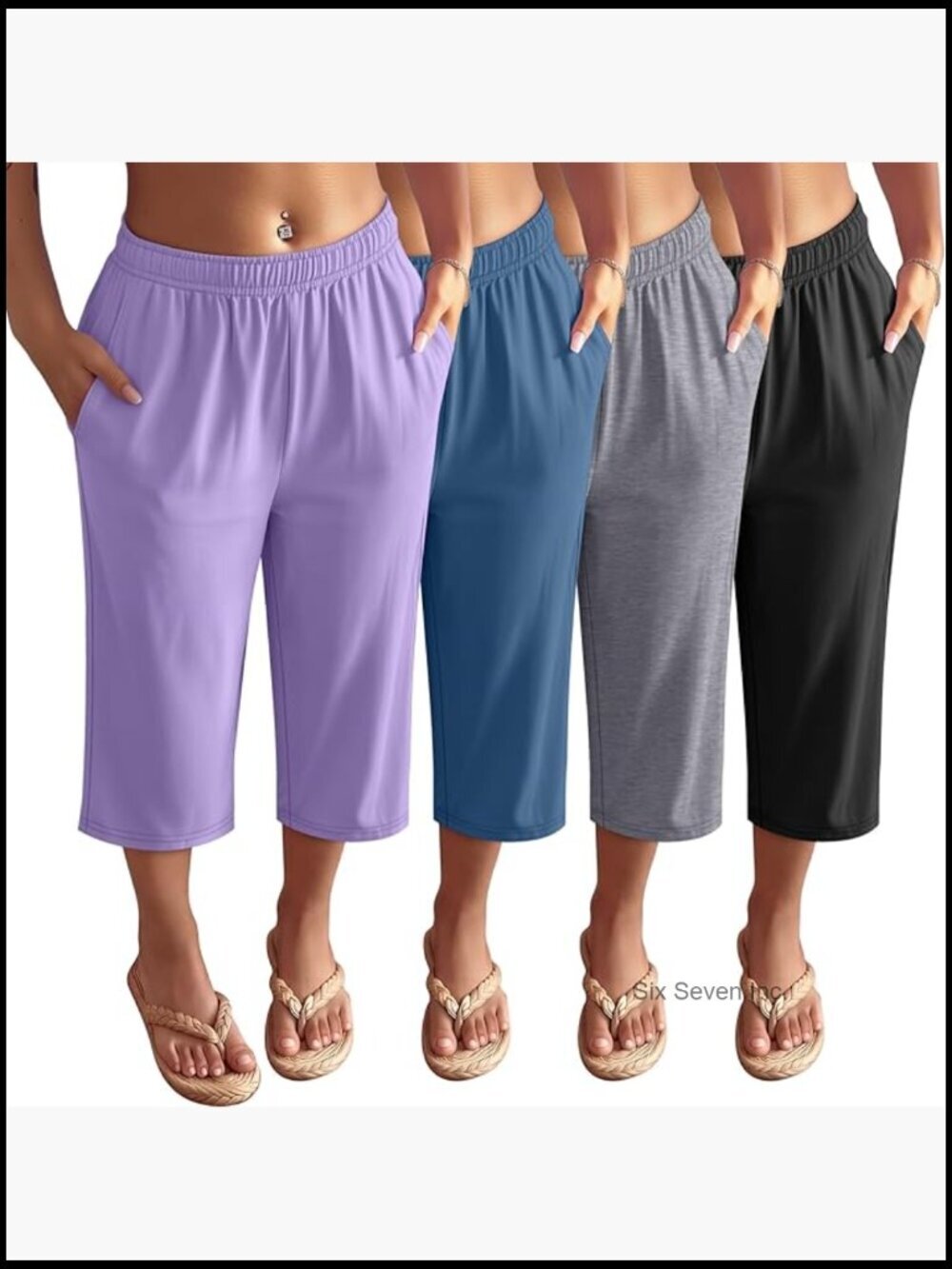 4 Pack Wide Leg Capri Yoga Pants with Pockets Lounge Joggers